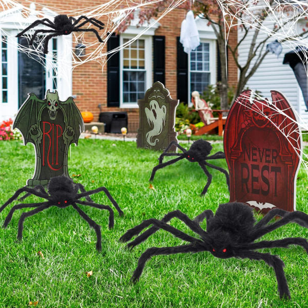 IC 6-osainen Halloween-hämähäkkikoriste, jättihämähäkki punaisin silmin, Halloween sisä- ja ulkotilojen juhlat, piha, nurmikko, puutarha