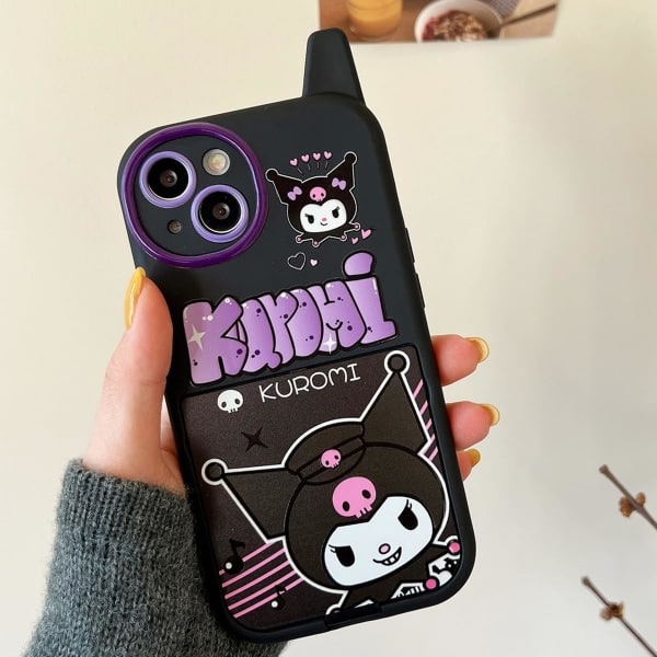 IC Piirretty Kotelo iPhone 14:lle, Retro Kawaii Sööt puhelin kotelo peilillä Pehmeä iskunkestävä TPU-kotelo tytöille Lapsille Teineille (Musta)