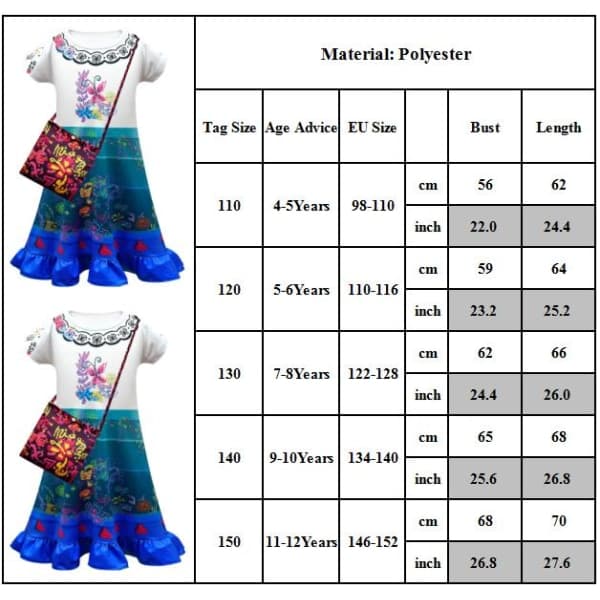 IC Flickor Prinsessklänning Encanto Mirabel Cosplay Kostym Halloween zy 150cm