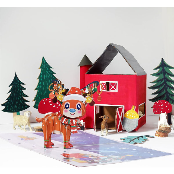 IC 3D Pop Up Julkort, Julgran Hjortar presentkort med kuvert (Deer)