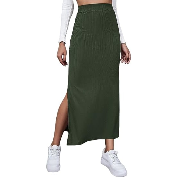 IC-kjole med elastisk midje, delt lårribbstickad lang Maxi Bodycon blyantkjole