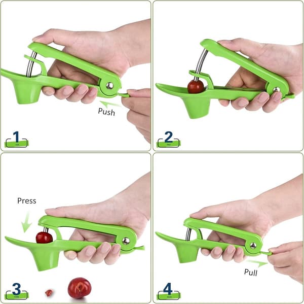 Cherry Pitter - Stainless Steel - Manual - Kitchen Utensil - Ergonomic Design - User-Friendly - Time-Saving - Lockable - Green