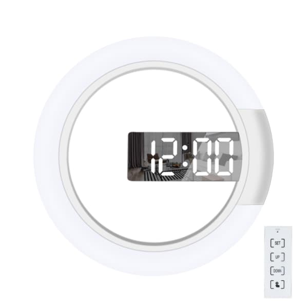 LED Väggklocka, Digital Klocka, Ihålig Spegel, Temperaturlarm