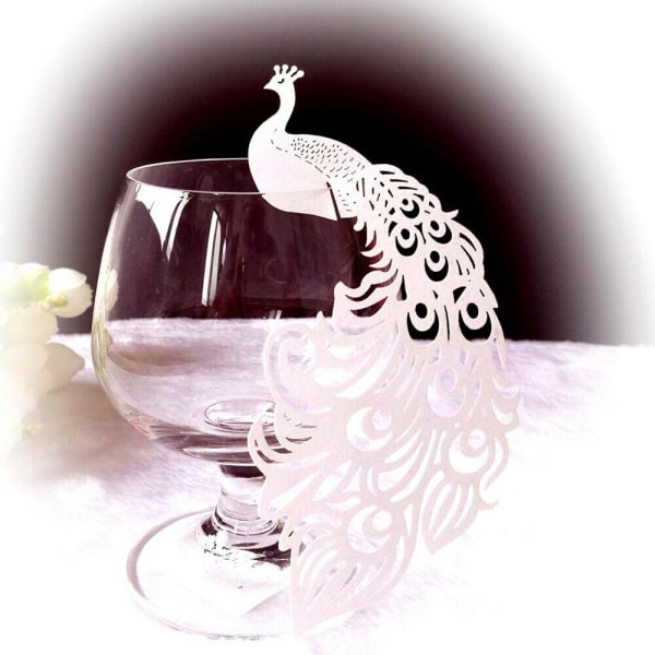 IC Peacock Wine Glas Card / Bröllopsbordsdekoration / Creative Gold 50 PC