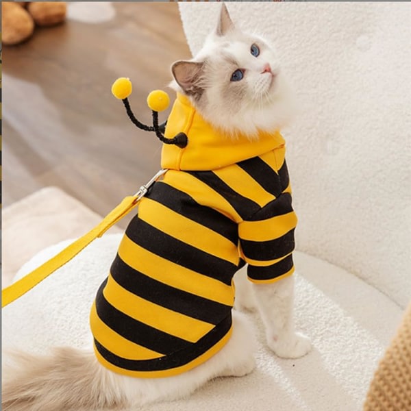 IC Halloween Hund Bee Dräkt Gul Humla Husdjurshuvtröja för valpar Vinterkattkläder Hooded Valp Sweatshirt med D-Ring (Bee, stor storlek)