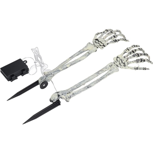 IC Halloween Utomhusdekorasjoner, sett med 2 opplyste skeletthender, 40 LED-lys, selvlysende dekorasjon for julfest, innendørs- og utendørsdekorasjon