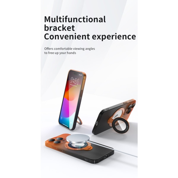 IC Näkymättömät magneettiset telineet iPhone 15 -sarjan koteloille, Mattainen pinta, Gradienttivärit, Oranssi Musta, iPhone15