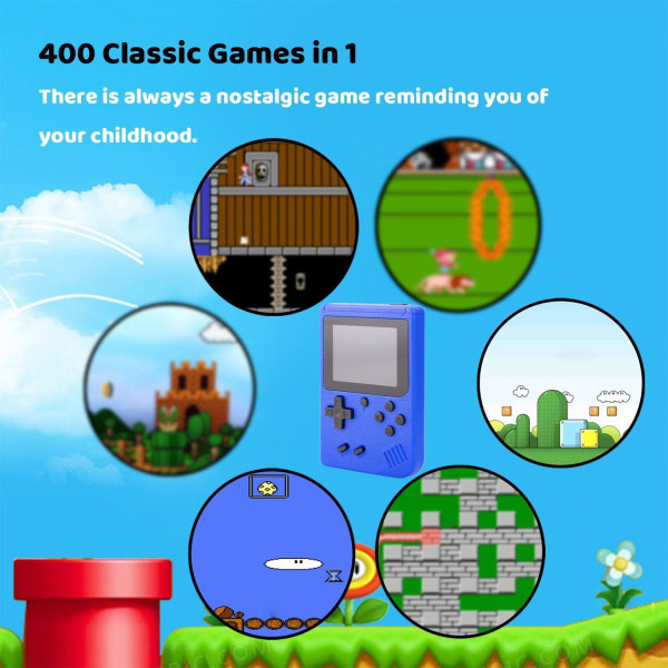 Inbyggd 400 klassiska spel Retro videospelskonsol barngåva blå