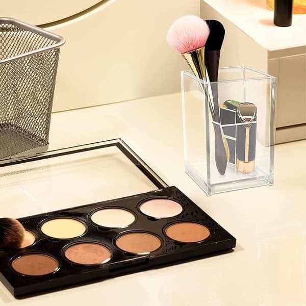 Makeupbørsteholder, Akrylpenholder, 2 rum Skrivebord