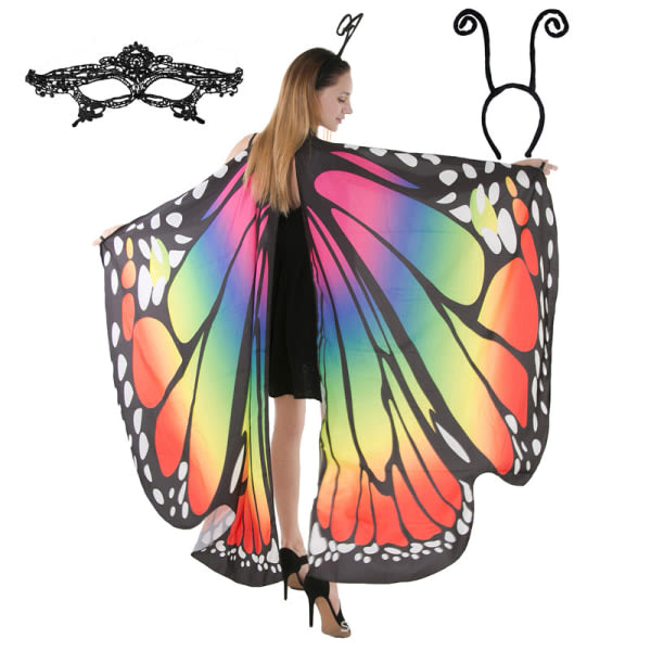 Butterfly Wing Cape Sjal med spetsmask og pannband color8