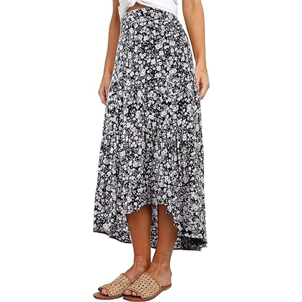 IC Blommig midikjol för kvinnor Boho Elastisk hög midja långa kjolar för kvinnor Trendig hög låg fåll