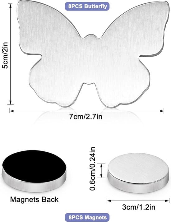 Magnetiska dukvikter, set om 8 tunga fjärilsklämmor i rostfritt stål för inomhus- och utomhusfester, bröllop, silver