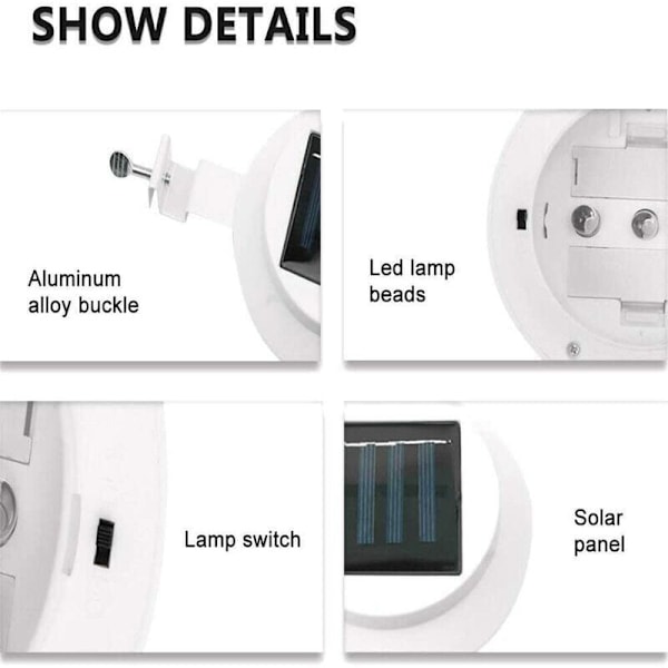 6-pack Solcellsdrivna Stuprännelampor Utomhus, 3 LED Solcellslampor, IP44 Vattentät, för Staket, Uppfart, Gångväg, Vit, av DEBUNS