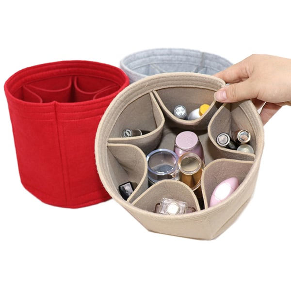 IC Kosmetisk väska Mode handväska Bucket Bag Filt liner handväska Handbag Brun