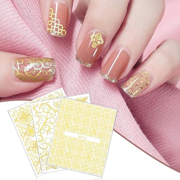 20 stk Nail Art Stickers Set, 3D selvklæbende Bronzing Gold Glit