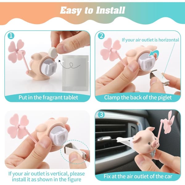 IC Søde bil luftventil Clips, Charm Car Inter dekorationer Luftfrisker Clip Dufter Diffuser, sjove bil dekoration tilbehør (rosa gris)