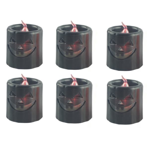 IC 6-pak Halloween lys, batteridrevne LED-lamper, sort