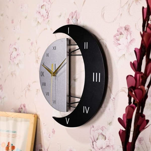 IC Väggklocka Stor Tyst Modern Design Månformad Romerska Siffror Kvartsväggklocka