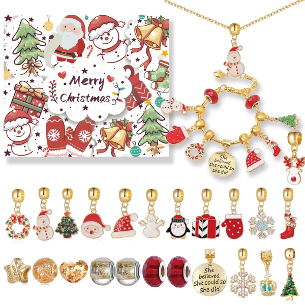 IC 24 dagars nedräkningskalender, jul-adventskalender, smycken-berlockarmband DIY-kit, adventskalender