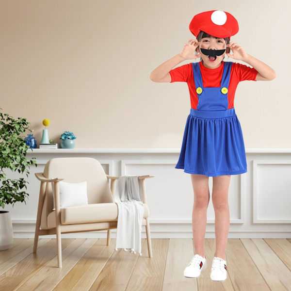 Luigi-dräktset, Luigi-dräkt, Bros, Maskeraddräkt, Kvinnor, Män, Outfit för jul, karneval, maskerad Baby girls red XL