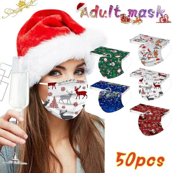 50 stykker engangsmaske for voksne julmønster julmask Älgmask 587