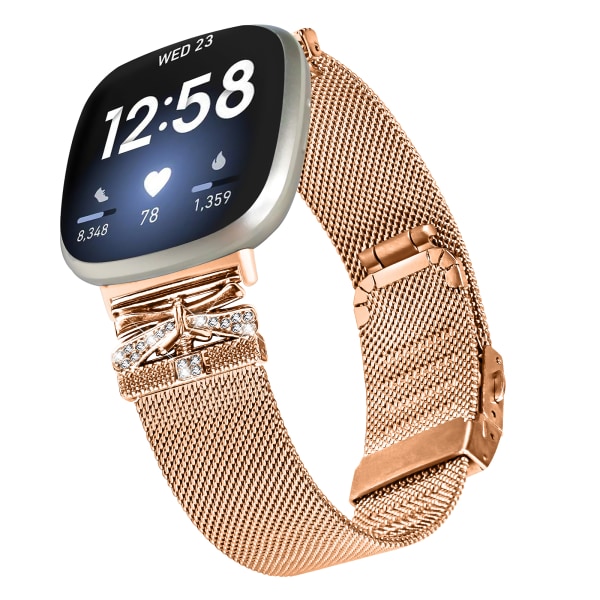 Rostfritt stålarmband för Fitbit Versa3/4/Sense 2 Rose guld Rose guld