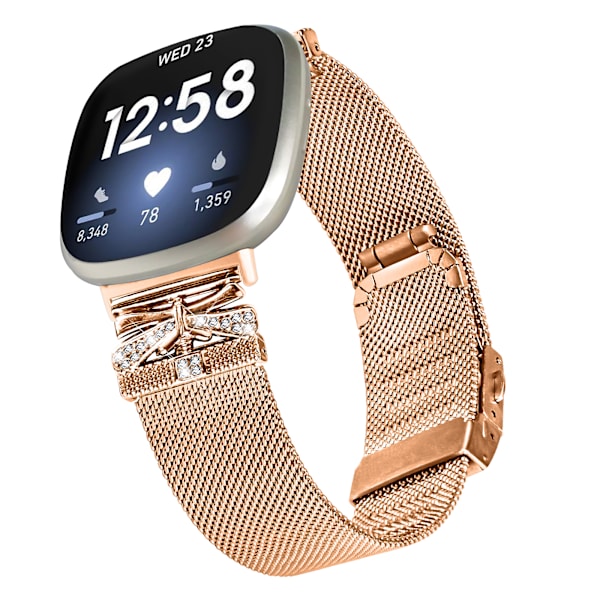 Ruostumattomasta teräksestä valmistettu ranneke Fitbit Versa3/4/Sense 2 -älykellolle Rose guld Rose guld