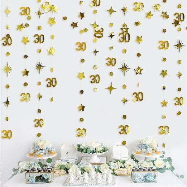 IC Guld 30-vuotisjuhlan koristeet numero 30 Ympyrä Pisteen Kiilto Tähti Garland Metallinen Riippuva Streamer Bunting Banner Tausta Tarvikkeet Merkki: pinkblume