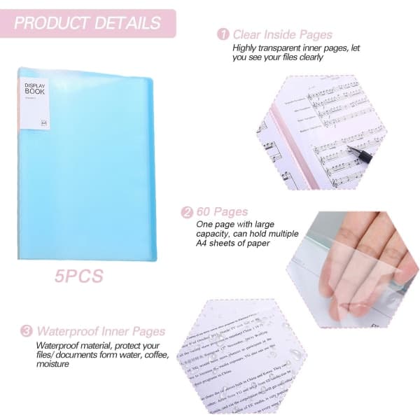 IC Plast display bog portfolio mappe Transparent hylster blå