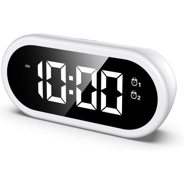 IC Digital väckarklocka, LED-speil elektrisk klokke med 8 larm, USB-ladingsport, 0-100 % dimmer, volymjusterbar