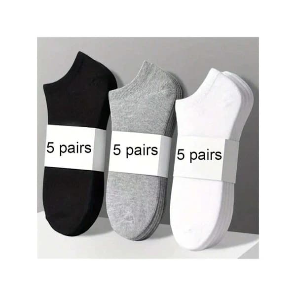 5 Pairs Black White Grey Solid Thin Short Socks, Simple Versatile Casual Invisible Socks White One-size White one-size