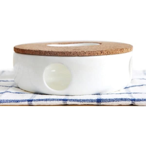 IC Klassisk Tekandevarmer i Porcelæn med Korkstativ til Sikker Brug