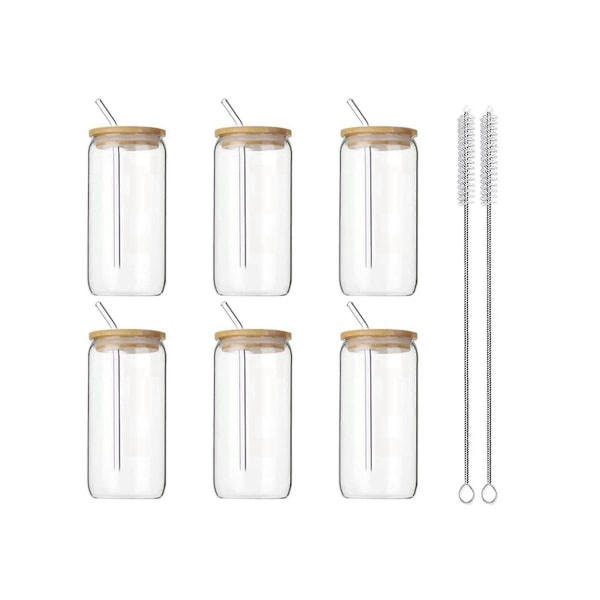 6 stk 16 oz glasskrus med lokk og sugerør Klare glasskrus for kaffe, øl, te, vinglass Drikkeutstyr Holdbart