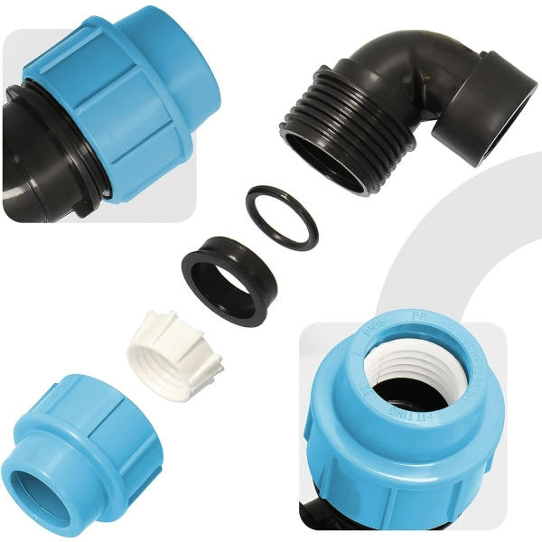 IC-paket med 4 PE-rörvinklar 90° armbågskoppling PN16 (32 mm x 1 tum AG)