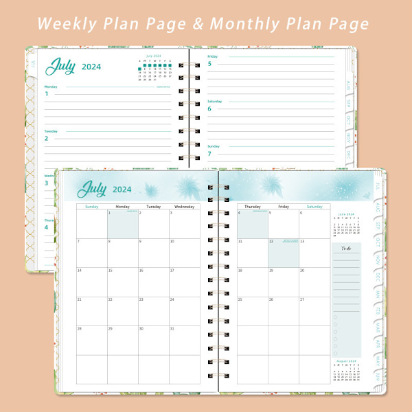 Planner Planner Engelsk Spiralbog Blomster Notesbog Ugentlig Dagbog A5 Notesbog January-December 25