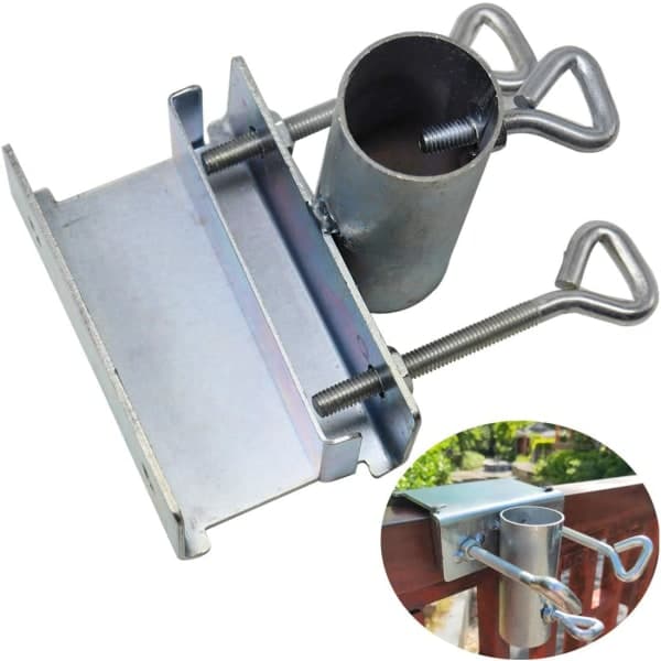 IC Paraplyholder i rustfrit stål | Fastgør til rækværk, hegn, tribuner, 1,5\" justerbart stanghul, Clip Wide Max 2\"