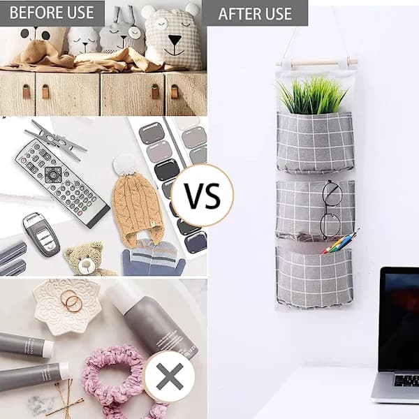 2-pack Wall Storage Bag, Hanging Storage, Hanging Storage Bag with 3 Pockets, Wall Organizer
