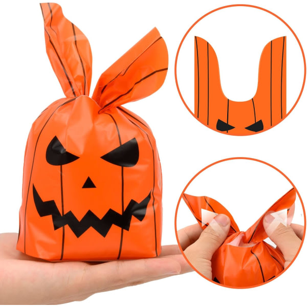 IC 100 ST Halloween Godispåsar Godispåsar, Barn Trick or Treat-påsar Goodiebags, Söta Kaninöra Små Halloween-kakor Presentpåsar i Plast