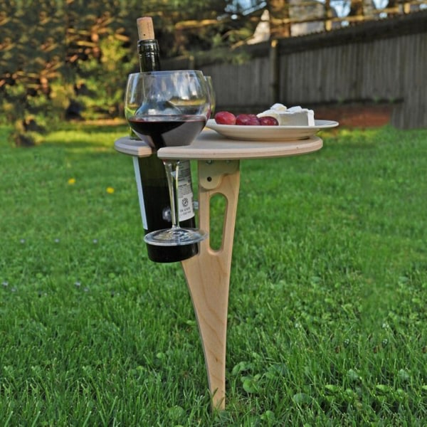 Vinhållare Träbord Utomhus öl- och vinbord Runt bärbart vinbord Trä picknickbord