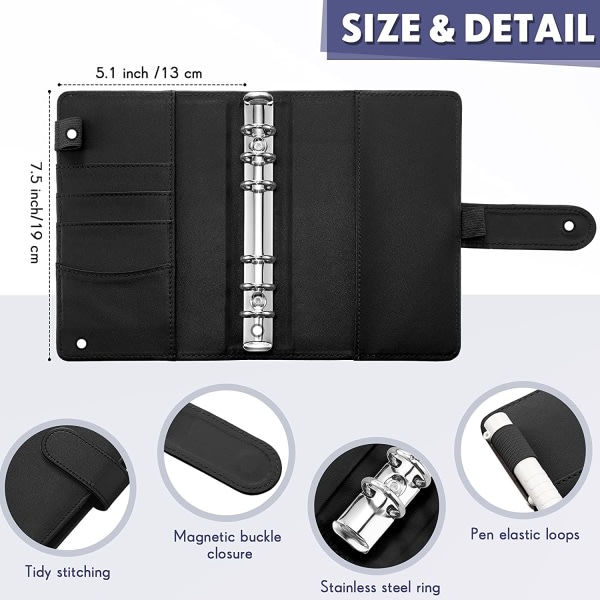 IC A6 PU Læder Notebook Mappe Cash Budget Planner, Sort