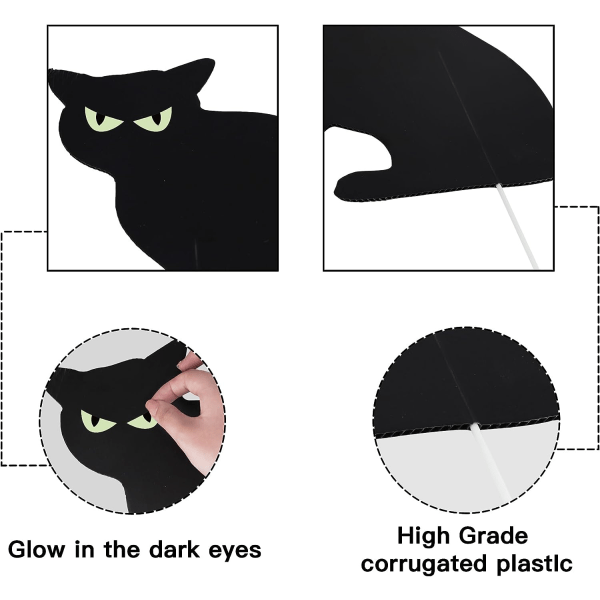 IC Halloween-dekorasjoner utendørs, 6 karat svart kattdekor hageskyltar med stakar, skrämmende siluett med glöd i mørke øyne