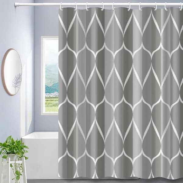Vattentät duschdraperi i polyester, snabbtorkande, förstärkt ovankant, rostbeständiga ringar för badrum, grå, 150 x 200 cm