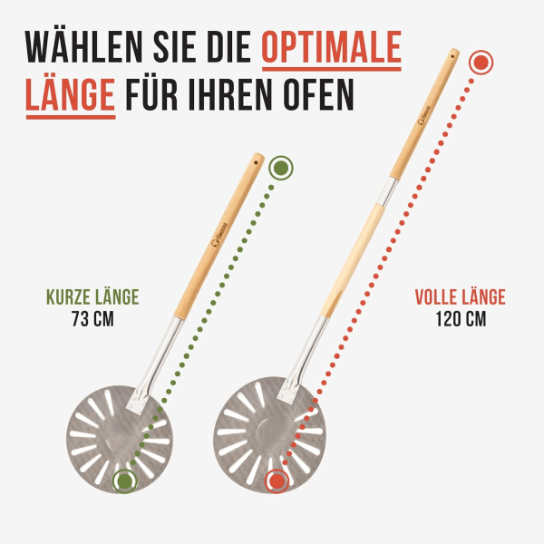 Pizzaskal - Pizzaskyffel - Pizzaspade i metall - Pizzaskal i aluminium med trehåndtak (120 cm lang) - Pizzaskal for pizzasten - Pizzaskyffel