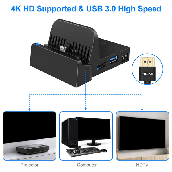 Dockingstation til Switch Ladestation 4K HDMI TV Adapter 48*36*21mm