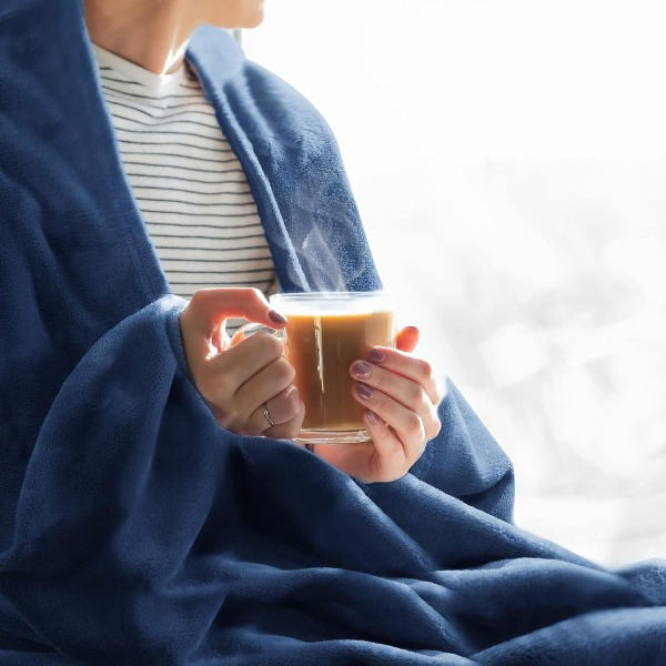 IC Fleecefilt Marinblå tæpper til sofa og seng, plys mysig fuzzy tæppe 60\" x 80\", superbløde og varme tæpper til forår og sommer