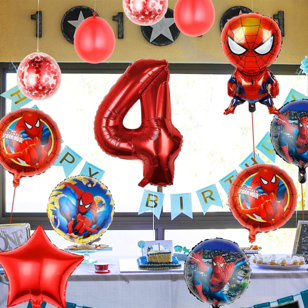 IC 11st Spidey Födelsedagsfest Ballonger För Superhjälte Födelsedagsfest Dekoration Tecknad Folie Ballonger Bukett För Barn Röd