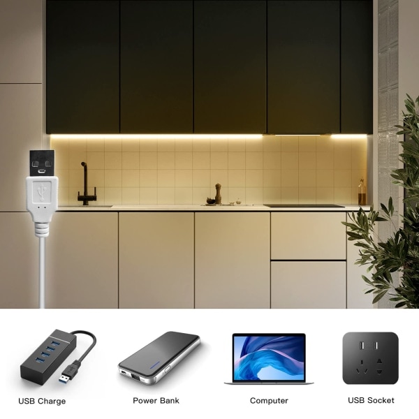 USB LED TV Bakgrunnsbelysning, 400 LEDer/m Naturhvit 4000K Dimbar LED-stripe 5V, COB LED-stripe LED-stripe Lyslenke 2M 2 M