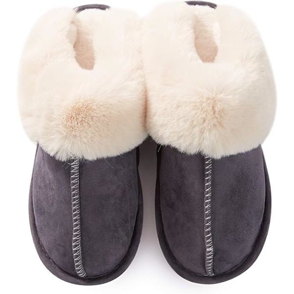 Damtofflor med Minneskum, Fluffiga och Mjuka, Varma Slip-On Inomhus- och Utomhustofflor, Halksäkra, Mysiga Plysch för Inomhus och Utomhus (Storlek: Stor)