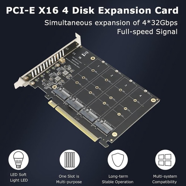 4-portars Nvme till Pcie adapterkort M.2 Nvme till Pcie X16 adapter 4x32gbps M Key hårddisk-omvandlare R