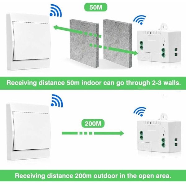 Trådløs og batterifri selvforsynt bryter, RF-sender og mottaker kontroller sikkerhetsbryter, 200M veggfjernkontroll, 433MHz, 2 stk..DEBUNS